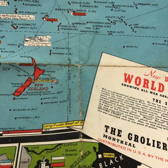Vintage Stanley Turner New Dated Events WWII Map The Grolier Society Ltd. pub. - Picture 6 of 14